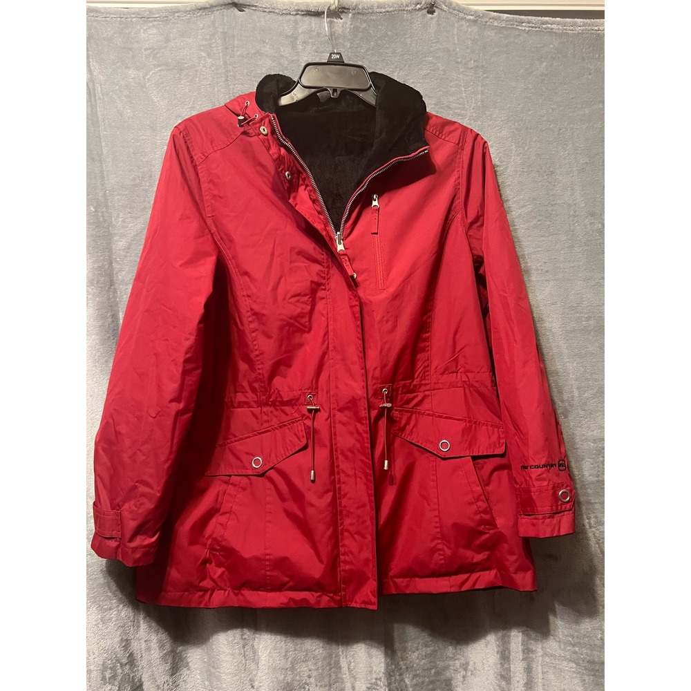 Free‎ Country XL Red Reversible Jacket Faux Fur Lined Hooded Winter Coat 46 Bust